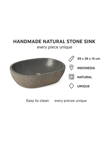 Lavabo in pietra naturale artigianale 59x39x15...