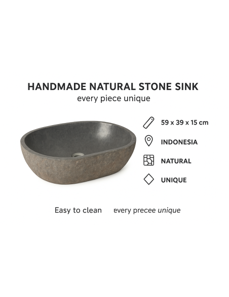 Lavabo in pietra naturale artigianale 59x39x15 cm – Design moderno