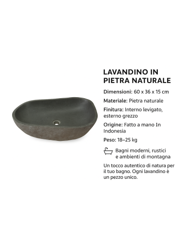 Lavabo in pietra naturale 60x36x15 cm – Design...