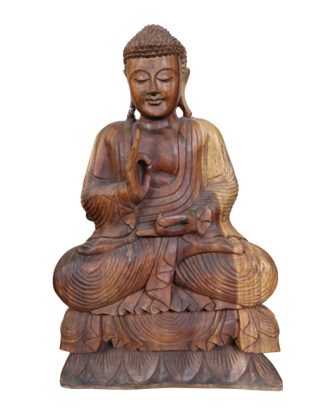 Statua Buddha in Legno Massello Suar – Realizzata a Mano in Indonesia – 60 cm – Arte Orientale Zen