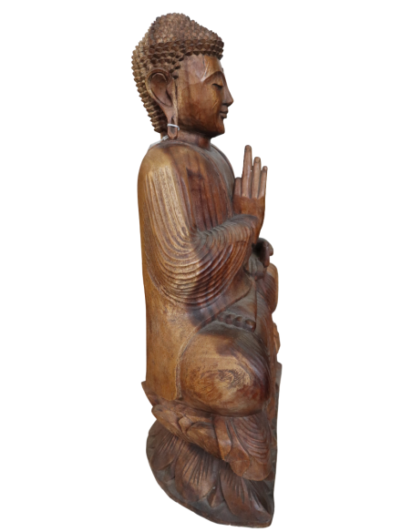 Statua Buddha in Legno Massello Suar – Realizzata a Mano in Indonesia – 60 cm – Arte Orientale Zen