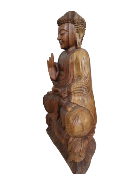 Statua Buddha in Legno Massello Suar – Realizzata a Mano in Indonesia – 60 cm – Arte Orientale Zen