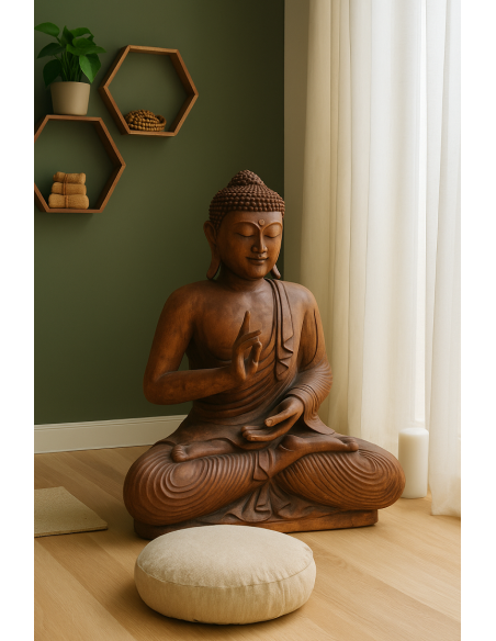 Statua Buddha in Legno Massello di Suar – 62 cm – Scultura Artigianale Indonesiana Zen