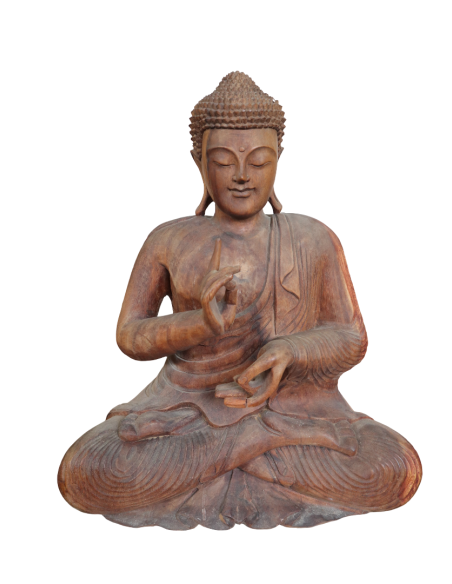 Statua Buddha in Legno Massello di Suar – 62 cm – Scultura Artigianale Indonesiana Zen