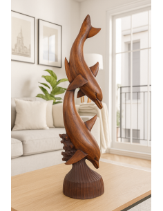 Scultura Delfini in Legno di Teak 24x10x80 cm – Statua...
