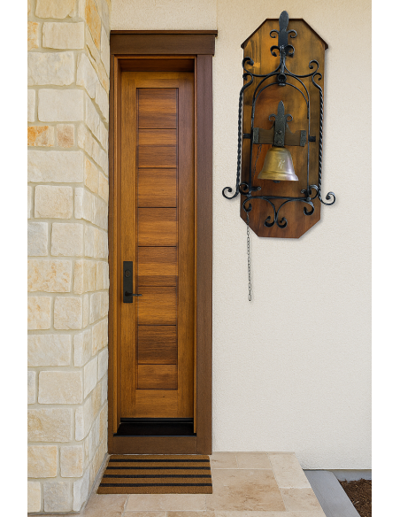 Campana d’ingresso in ottone con cornice in ferro su base di legno — inizio ‘900 (29×36×80 cm)