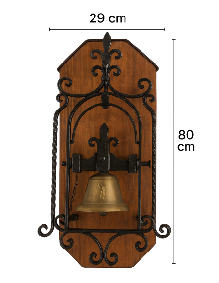 Campana d’ingresso in ottone con cornice in ferro su base di legno — inizio ‘900 (29×36×80 cm)