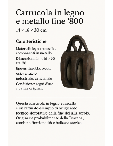 Carrucola in legno e metallo fine ’800 (14 × 16...