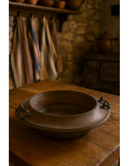 Antico catino toscano in rame inizio ‘900 Ø48 cm – Arredo rustico vintage