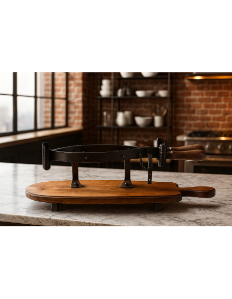 Tagliaprosciutto in Ferro Battuto con Base in Legno 69 cm – Arredo rustico vintage