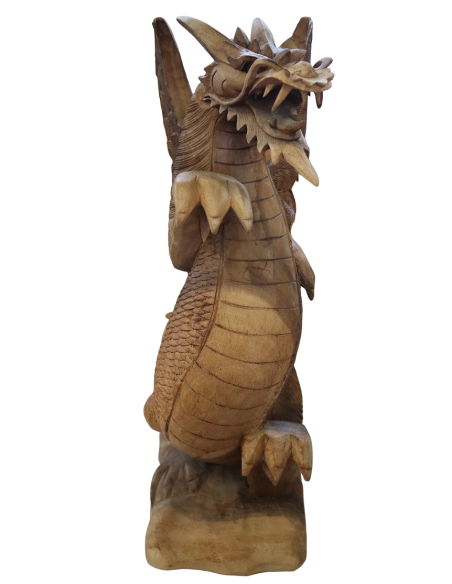 Scultura Drago in Legno 31x20x53 cm – Intaglio Artigianale Indonesiano | Decorazione Zen per Casa e Studio