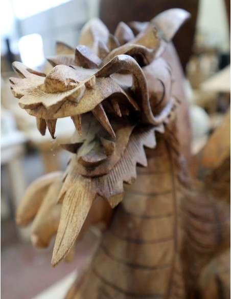Scultura Drago in Legno 31x20x53 cm – Intaglio Artigianale Indonesiano | Decorazione Zen per Casa e Studio