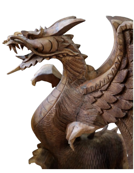 Scultura Drago in Legno 31x20x53 cm – Intaglio Artigianale Indonesiano | Decorazione Zen per Casa e Studio