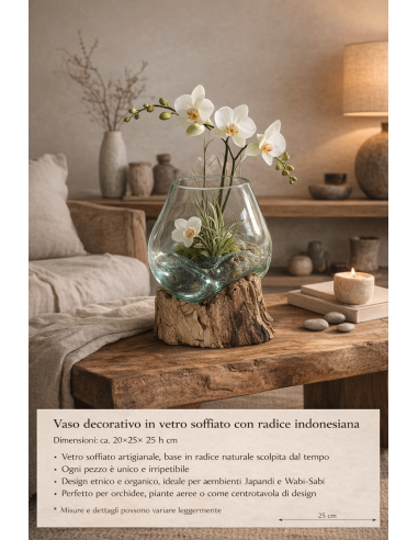 Vaso decorativo in vetro soffiato su radice...