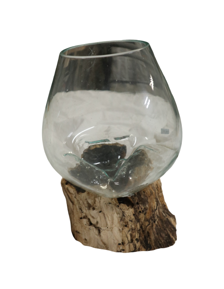 Vaso decorativo in vetro soffiato su radice Kamal Wood – Pezzo unico
