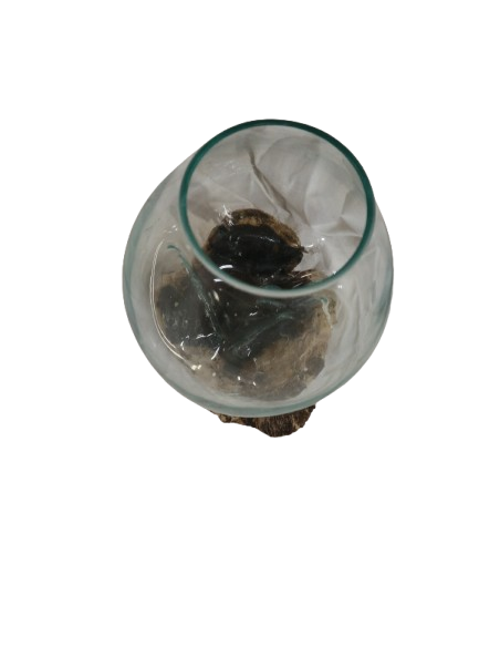 Vaso decorativo in vetro soffiato su radice Kamal Wood – Pezzo unico