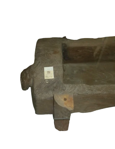 Tavolo da Fumo Unico in Teak Indonesiano Antico con Piano in Vetro