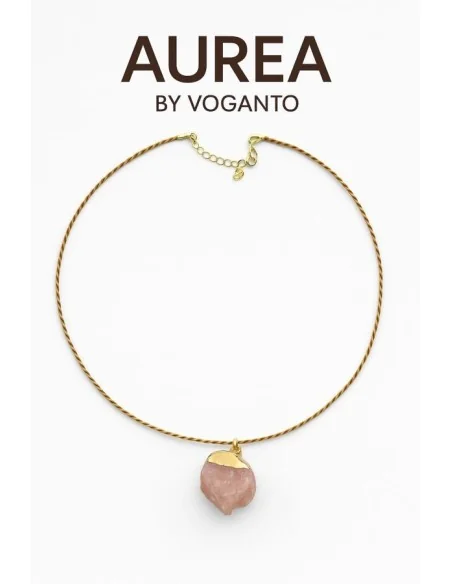 Collana AUREA – Pendente Grezzo in Quarzo Rosa e Cordoncino Intrecciato in Capim Dourado Voganto