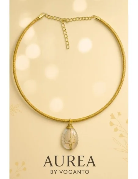 Collana AUREA – Albero della Vita in Opalite e Girocollo Rigido in Capim Dourado Voganto