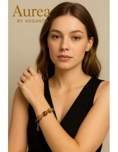 bracciale AUREA – Occhio di Tigre e Capim Dourado Voganto sfere