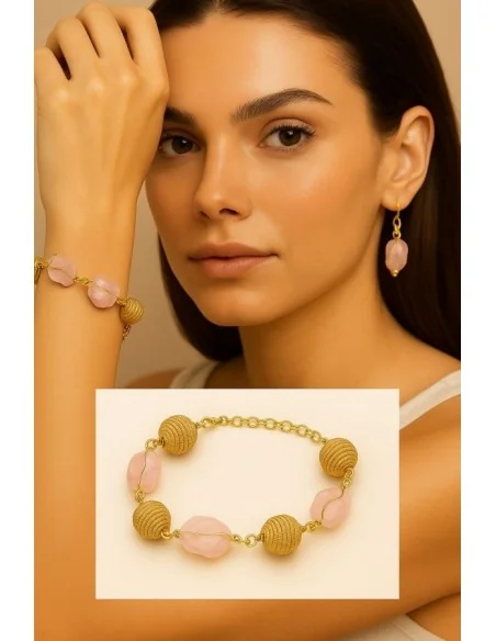 copia di bracciale AUREA – quarzo rosa e Capim Dourado Voganto sfere