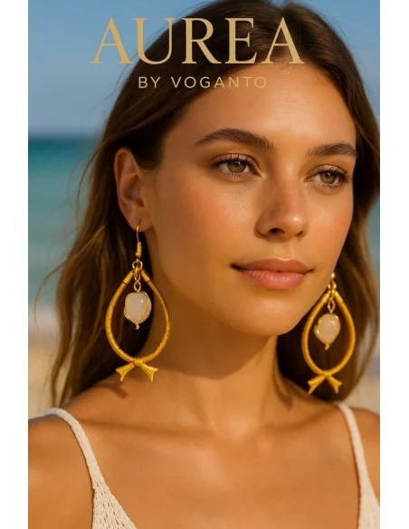 Aurea Pesciolino – Orecchini in Oro Vegetale (Capim Dourado) e Quarzo Rosa Voganto