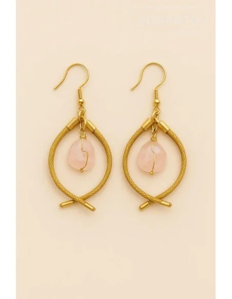 Aurea Pesciolino – Orecchini in Oro Vegetale (Capim Dourado) e Quarzo Rosa Voganto