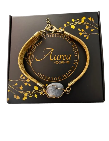 Aurea – Bracciale in Oro Vegetale (Capim Dourado) con Ametista Centrale Voganto