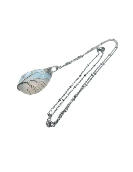 Ciondolo a Goccia Albero della Vita in Argento con Opalite – Gioiello Artigianale Spirituale con Scatola