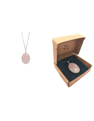 Ciondolo Goccia Ovale in Quarzo Rosa con Filo...