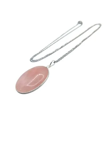 Ciondolo Goccia Ovale in Quarzo Rosa con Filo...