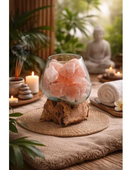 Lampada di Sale Rosa Himalayano in Vetro Soffiato su Radice – UNICA© Voganto | Design Naturale 11938