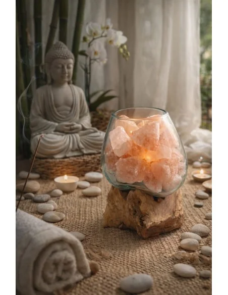 Lampada di Sale Rosa Himalayano in Vetro Soffiato su Radice – UNICA© Voganto | Design Naturale 11938