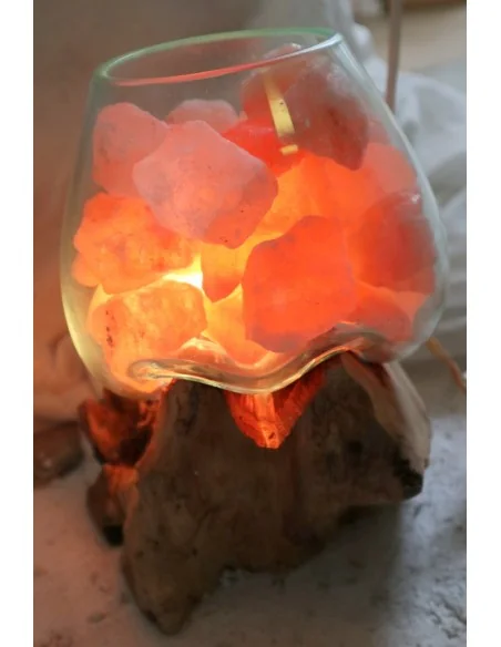 Lampada di Sale Rosa Himalayano in Vetro Soffiato su Radice – UNICA© Voganto | Design Naturale 11938
