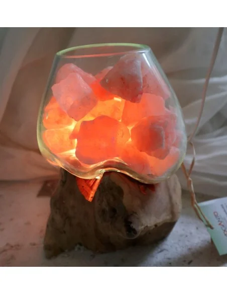 Lampada di Sale Rosa Himalayano in Vetro Soffiato su Radice – UNICA© Voganto | Design Naturale 11938