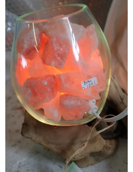 Lampada di Sale Rosa Himalayano in Vetro Soffiato su Radice – UNICA© Voganto | Design Naturale 11938