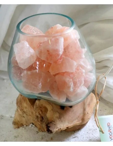 Lampada di Sale Rosa Himalayano in Vetro Soffiato su Radice – UNICA© Voganto | Design Naturale 11938