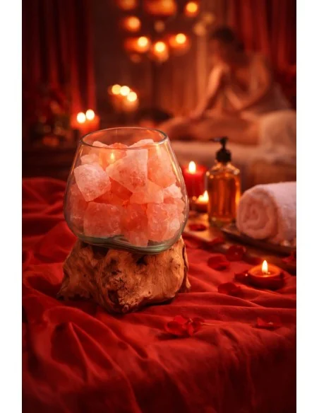 Lampada di Sale Rosa Himalayano in Vetro Soffiato su Radice – UNICA© Voganto | Design Naturale 14708