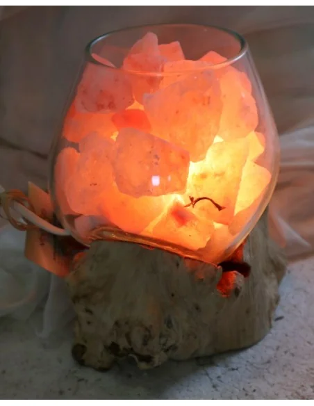 Lampada di Sale Rosa Himalayano in Vetro Soffiato su Radice – UNICA© Voganto | Design Naturale 14708
