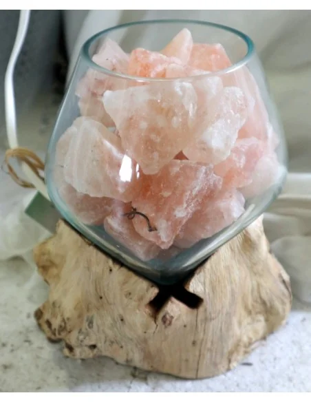 Lampada di Sale Rosa Himalayano in Vetro Soffiato su Radice – UNICA© Voganto | Design Naturale 14708