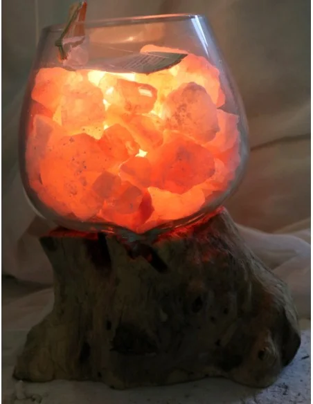 Lampada di Sale Rosa Himalayano in Vetro Soffiato su Radice – UNICA© Voganto | Design Naturale 15046