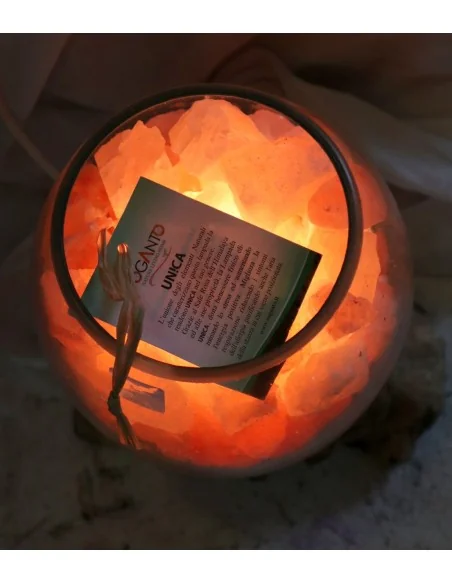 Lampada di Sale Rosa Himalayano in Vetro Soffiato su Radice – UNICA© Voganto | Design Naturale 15046