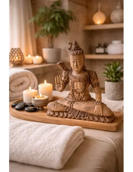 🕉️ Scultura di Shiva in Legno di Suar / Noce Indiano – Artigianato Indonesiano