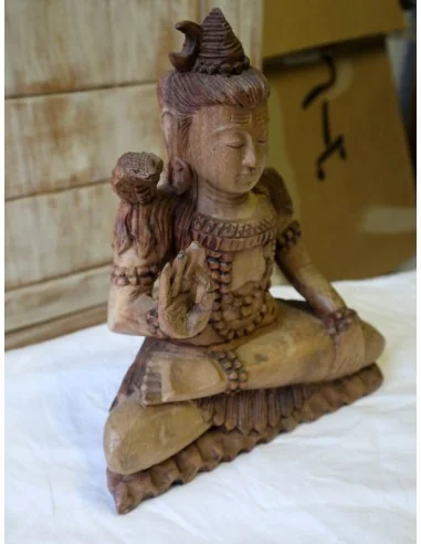 🕉️ Scultura di Shiva in Legno di Suar / Noce...