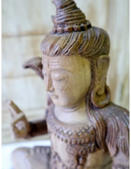 🕉️ Scultura di Shiva in Legno di Suar / Noce Indiano – Artigianato Indonesiano