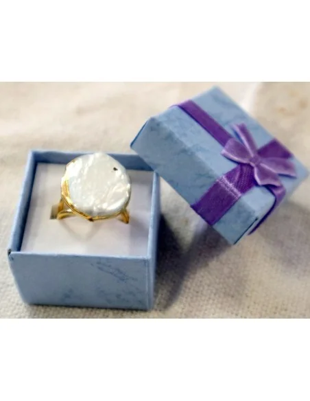 💍 Anello Regolabile in Acciaio con Bagno Galvanico in Oro e Madreperla Naturale Grezza