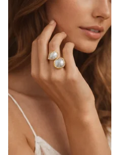 ✨ Anello Artigianale in Acciaio Dorato con Madreperla...