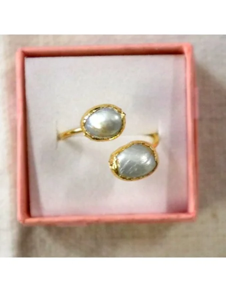 ✨ Anello Artigianale in Acciaio Dorato con Madreperla Grezza ✨ San Valentino