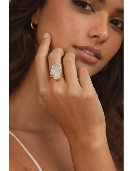 ✨ Anello Artigianale in Acciaio Dorato con Madreperla Grezza ✨ San Valentino Amore