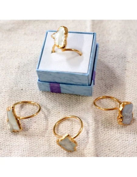 ✨ Anello Artigianale in Acciaio Dorato con Madreperla Grezza ✨ San Valentino Amore